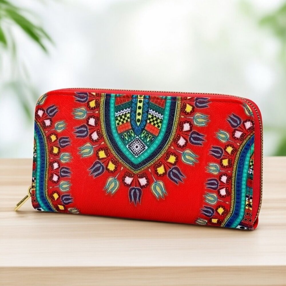 Dashiki Print Zip Around Wallet Clutch Tribal Boho Festival Ethnic Travel Bag - Picture 9 of 12